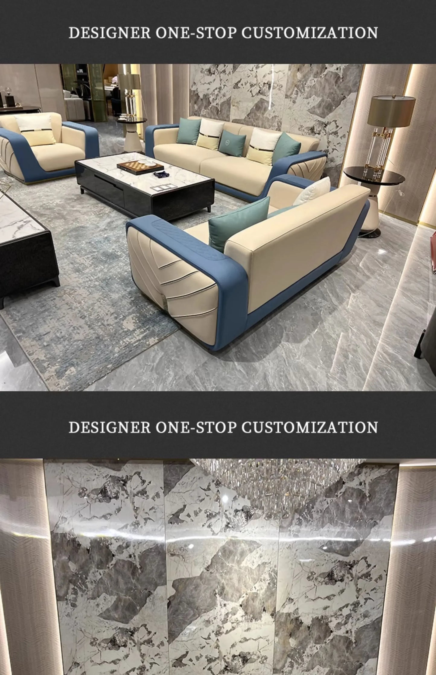 Italian light luxury large apartment leather sofa living room top layer cowhide designer villa high-end furniture combination