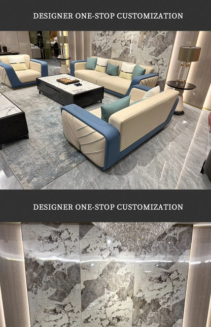 Italian light luxury large apartment leather sofa living room top layer cowhide designer villa high-end furniture combination