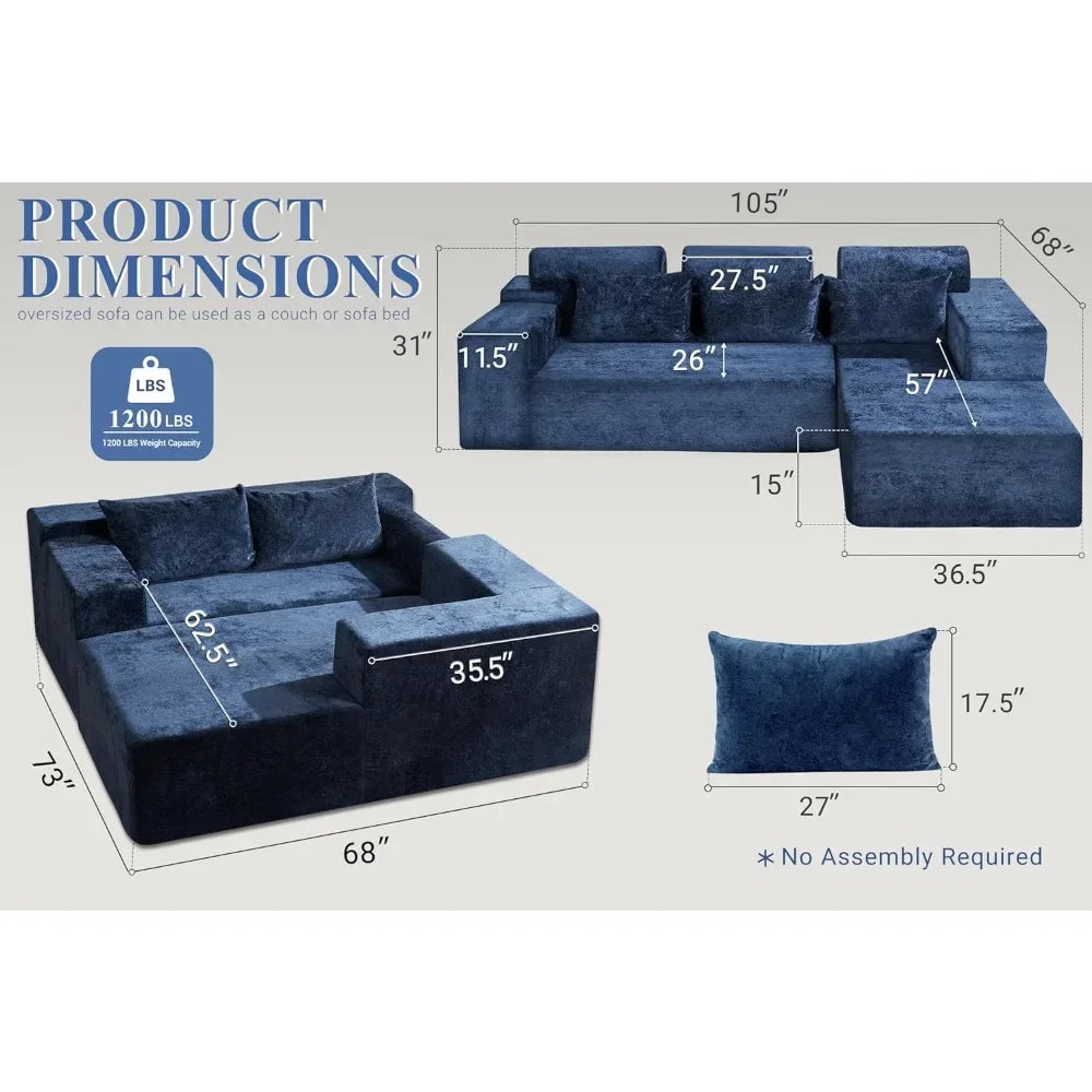 Cloud Sectional Couch L-Shape Chaise, Modern, Deep Seat, Modular Sofa for Living Room, Bedroom, Comfortable Couches