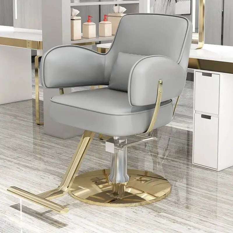 Round Chair Professional Barber Chairs Mirror Hair Salon Women's Beauty Men's Shaving Rotating Ergonomic Wheels Reclining Silla