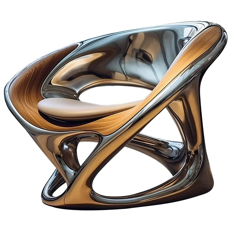 Luxury Innovative Metal  Armchair Bright Hollow Electroplating Leisure Chair  for Living Room Futuristic Sculptural Chair