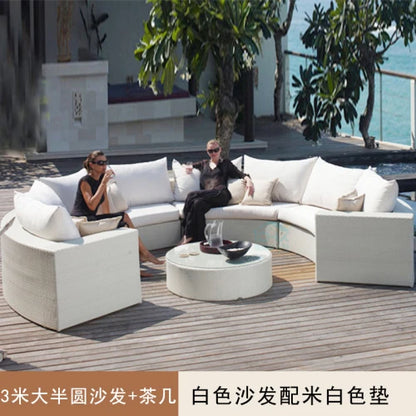 Outdoor circular rattan sofa chair, courtyard, outdoor rattan woven garden sofa combination