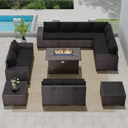 Outdoor Patio Furniture with Propane Fire Pit Table Sectional Sofa Conversation Sets w/ETL Approved