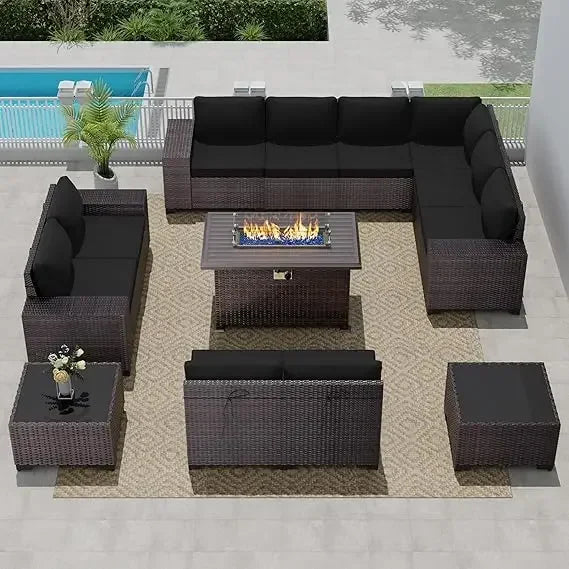 Outdoor Patio Furniture with Propane Fire Pit Table Sectional Sofa Conversation Sets w/ETL Approved