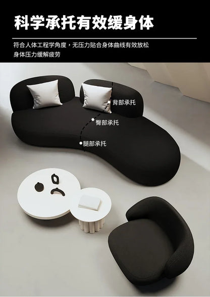 curved sofa, small apartment special-shaped black beauty salon hall, clothing store office rest area reception and negotiation