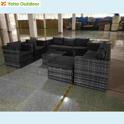 9 Seater 7-Piece Outdoor Sectional Sofa with PE Rattan Wicker and Durable Steel Frame for Garden Patio Furniture