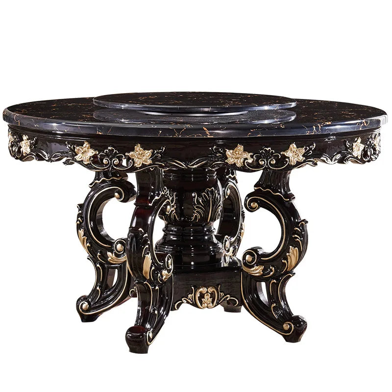 European marble dining table and chair combination American round table ebony French solid wood round home
