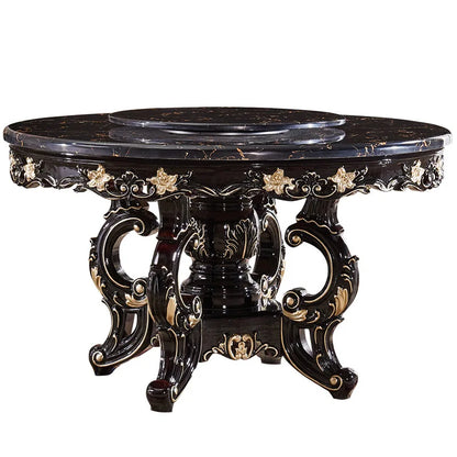 European marble dining table and chair combination American round table ebony French solid wood round home