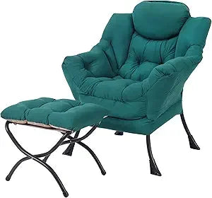 Modern Lounge Chair with Folding Ottoman, Armrests, Side Pocket, and Foldable Footrest for Leisure Reading