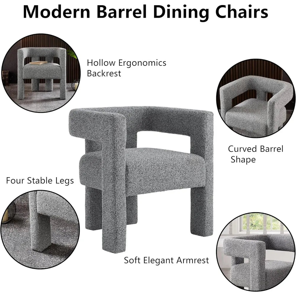 Fabric Upholstered Open-Back Dining Chair, Modern Accent Armchair for Living Room and Bedroom, Sherpa-Style Comfort