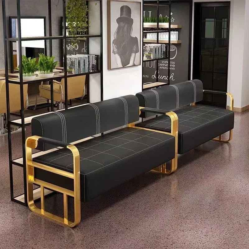 Waiting Area Furniture Gold Metal Frame Leather Double Seats Room Chaircheap And Fine