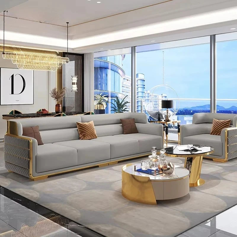 Starton Furniture Italy Design Living Room Couch Luxury Brown Genuine Leather Single Two Three Seater Sectional Sofa Set