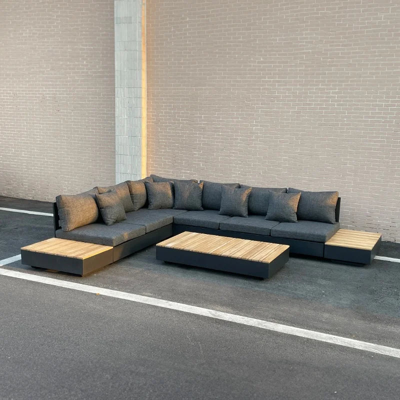 Aluminum Outdoor Furniture Villa Garden Sofa Set Hotel Patio Poolside Teak L Sectional Sofa Aluminum Outdoor Sofa