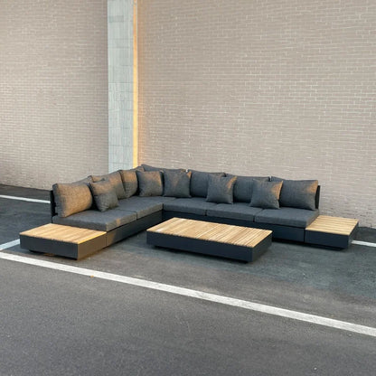 Aluminum Outdoor Furniture Villa Garden Sofa Set Hotel Patio Poolside Teak L Sectional Sofa Aluminum Outdoor Sofa
