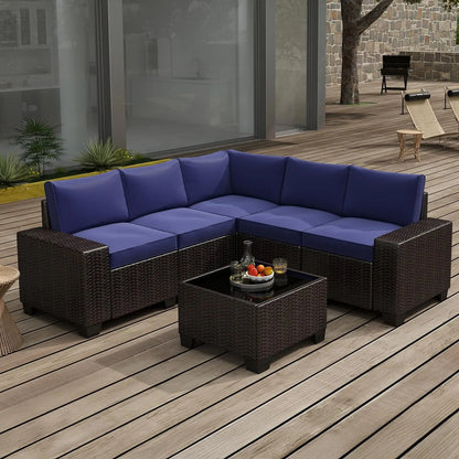 6 Pieces Patio Furniture Set, Outdoor Sectional Set of 6 w/Wide Armrest, Waterproof Wicker Conversation Set for Backyard, Dec