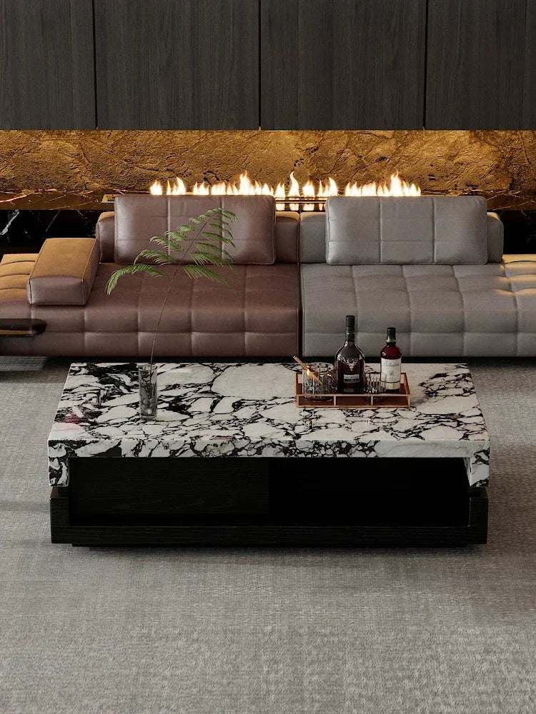 a163  Bulgari black marble luxury stone coffee table living room new walnut light luxury high sense
