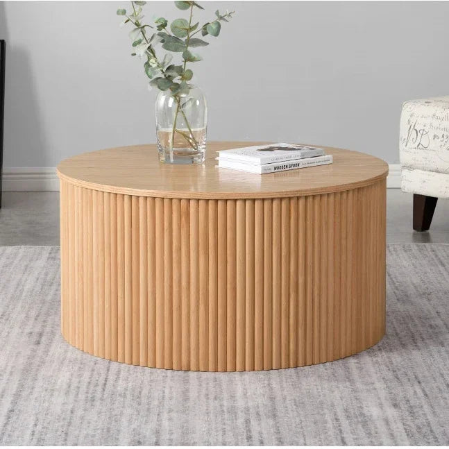 -Wood Fluted Reed Coffee Living Room Round Coffee Tables Of The Room
