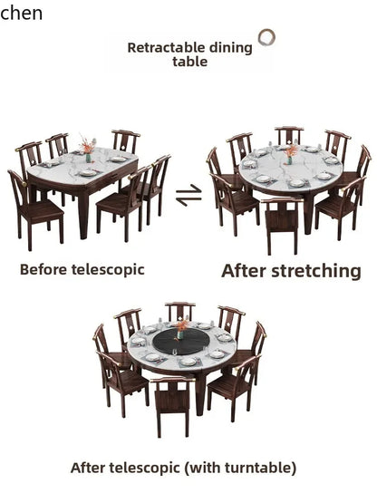 AB rock slab folding dining table telescopic combination purple gold sandalwood small apartment household round dining table