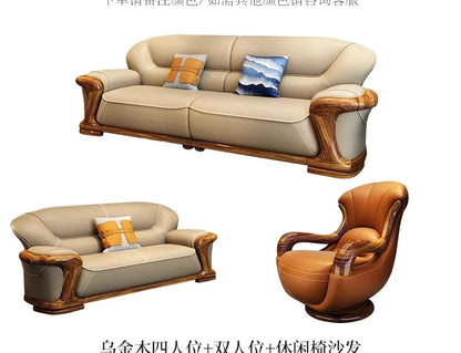 TQQ new Chinese ebony sofa villa large flat solid wood sofa high-end living room furniture leather sofa