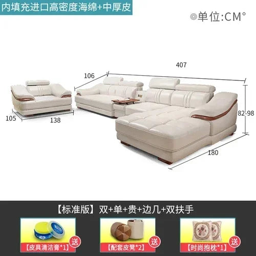 Long - lasting Genuine leather sofa, cowhide top layer, large and small unit, living room corner combination