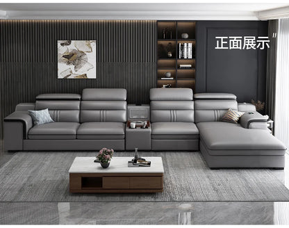 Genuine Leather Sofa Cowhide Modern Wireless Charging Smart Audio Sofa Living Room Corner Combination Divano Home Furniture