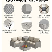 4-Seater All-Weather Outdoor Patio Furniture Set with Storage & Table, L-Shaped Sectional Sofa & Corner Couch - PE Rattan Wicker