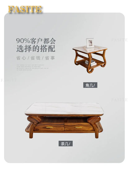 New Chinese black gold wood leather sofa high-end luxury villa living room simple concubine corner household solid wood