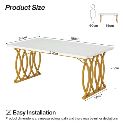 Tribesigns 63-Inch Rectangular Dining Table for 4 to 6, Modern Kitchen Table with Faux Marble Table Top, White Dinner Tables