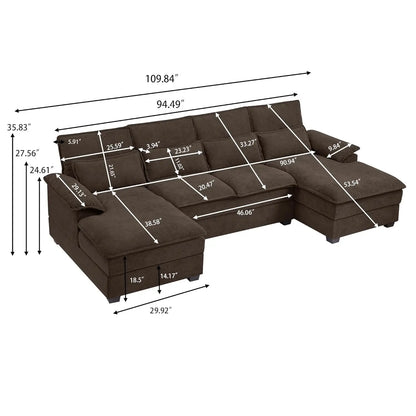 110" Convertible Sectional Sofa, U Shaped Comfy Cloud Couch With Double Chaise And Padded Armrests, Modern Upholstered 4 Seater