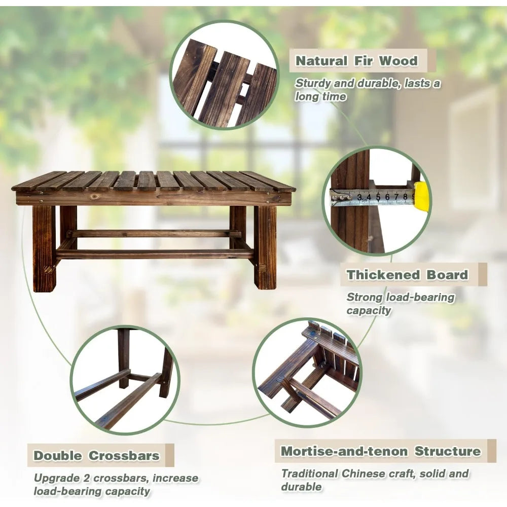 Banc de jardin extérieur, banc de patio en bois pour 2 personnes, banc extérieur sans dossier résistant aux intempéries, bancs de jardin anticorrosion et antirouille