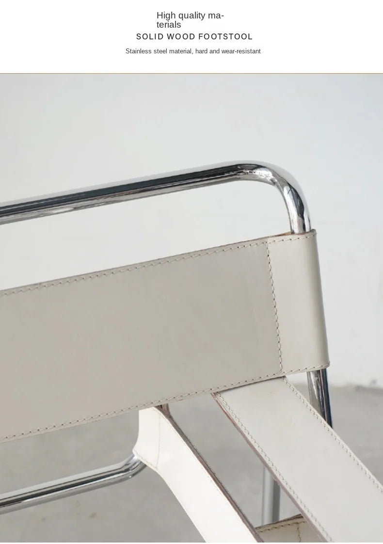 MOMO Chair Lazy Sofa Scandinavian Saddle Leather Single Chair Stainless Steel Leisure Single Sofa Chair Lounge Chair