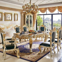 Premium European-style combination dining table and chairs all solid wood flower villa large-sized restaurant