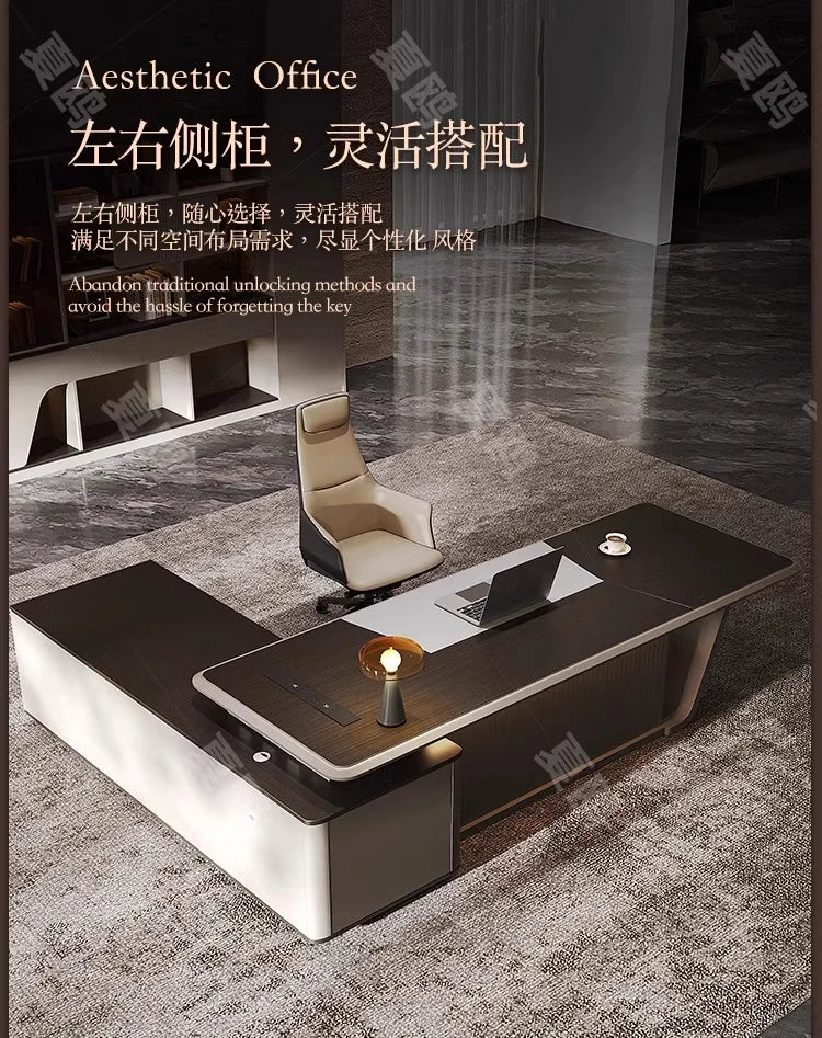 High Quality Light LuxuryOffice Desk Boss L Shaped Work Manager Computer Desks Executive Shelf Escritorio Oficina Furniture