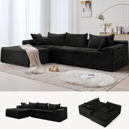 L-Shaped Modular Couch, Cloud-Soft Corduroy Sectional Sofa with Deep Seating and Pockets, Ready to Use in Living Room,Customized