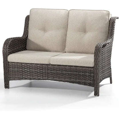Outdoor Patio Wicker Loveseat Sofa - 2-Seater Rattan Sofa for Outside Patio Garden with Deep Seating and Olefin