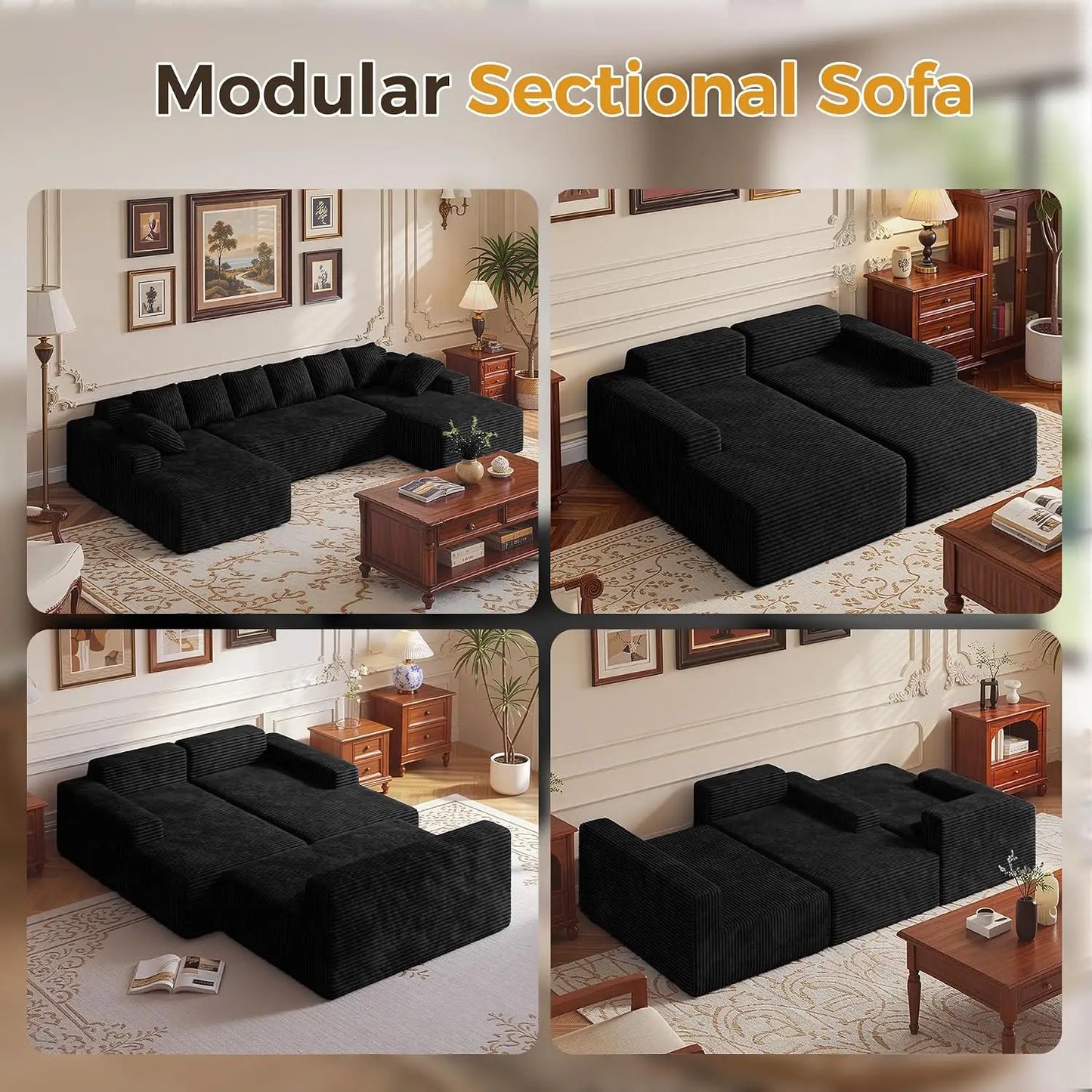 131'' Oversized Boneless Cloud Couches with Chaise, Deep Seat U Shaped Modular Sectional Sofa for Living Room 1PCS,, Customized