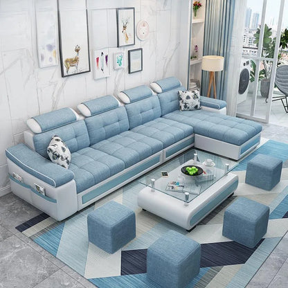 Modern living room removable washable corner three-seat fabric sofa and small apartment fabric sofa
