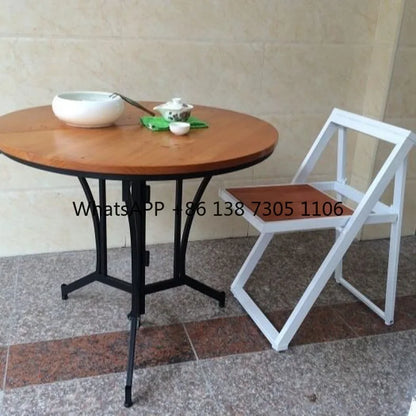 Modern simple solid wood round folding dining table multi-functional wrought iron household small apartment