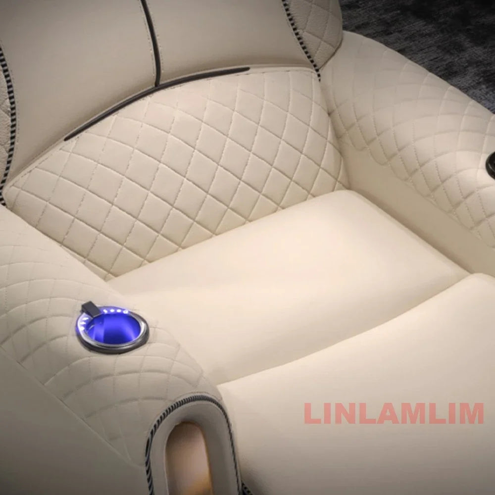 Luxury Electric Recliner Theater Seating Sofa – Modern Home Theater Chairs with LED Lighting, USB, Massage, Cooling Cup Holder
