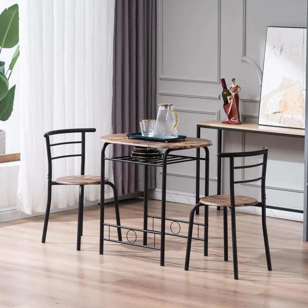 5-Piece Dining Table Set W/Counter Height Table & 4 Bar Stools, Industrial Kitchen Dining Table Set W/Footrest & Backres
