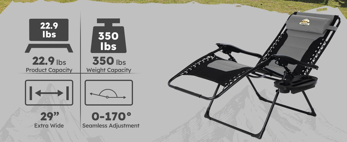 Oversized Padded Zero Gravity Lounge Chair, Foldable Patio Anti Gravity Reclining Chairs Folding Lawn Recliner Support 350 LBS