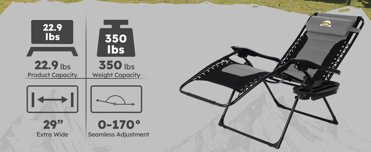 Oversized Padded Zero Gravity Lounge Chair, Foldable Patio Anti Gravity Reclining Chairs Folding Lawn Recliner Support 350 LBS