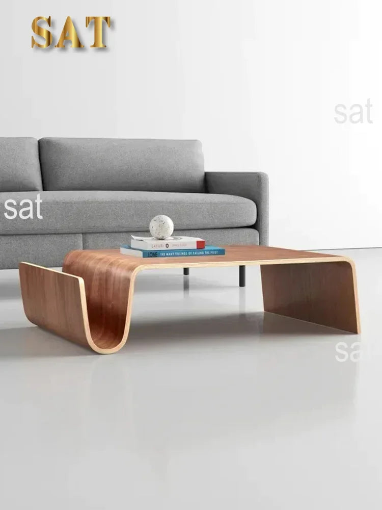 Living Room Simple Japanese N-shaped Curved Wood Tatami Solid Wood Coffee Table, Storage Large N-shaped Sofa Side Table