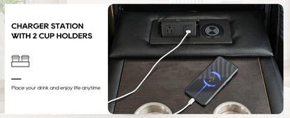 3 Seats Manual Reclining Sofa with Wireless Charger,LED Floor Lights, Drop-down Table, USB/Type-C Port (M073)