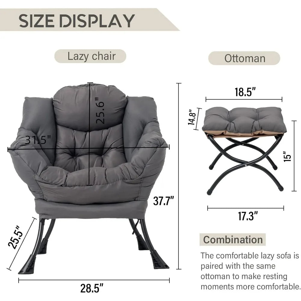 Lazy Chair with Ottoman, Modern Accent Leisure Upholstered Lazy Sofa , Contemporary Lounge Reading Chair with Armrests