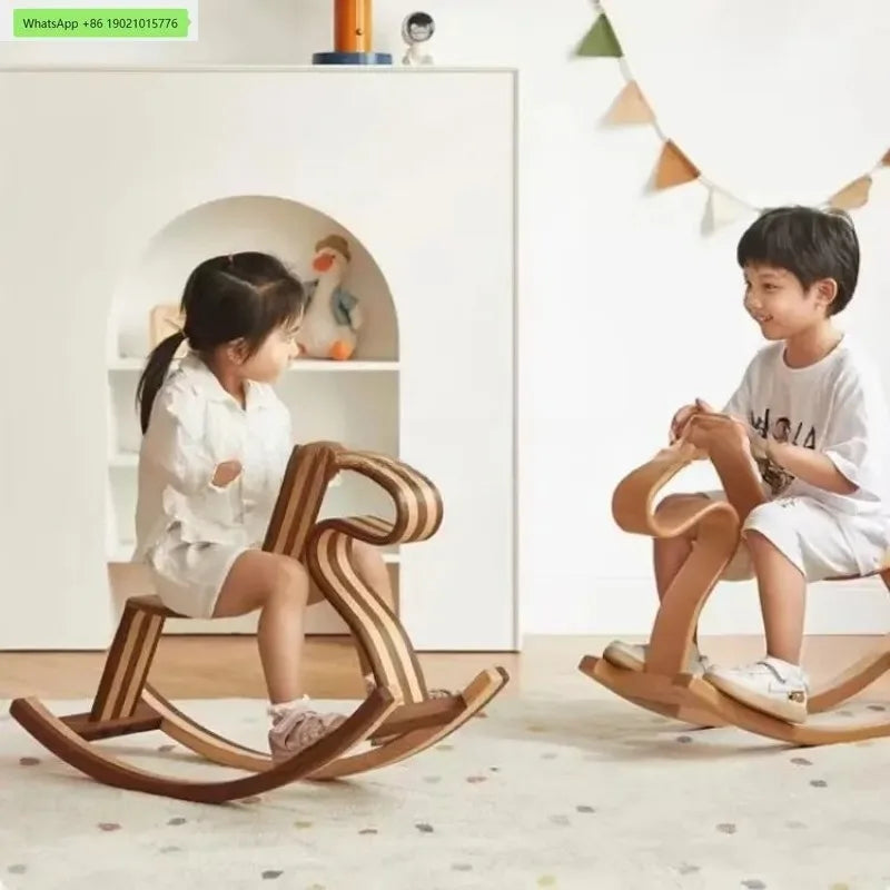 Solid wood color matching parent-child rocking horse chair Nordic light luxury toy birthday gift adults can sit