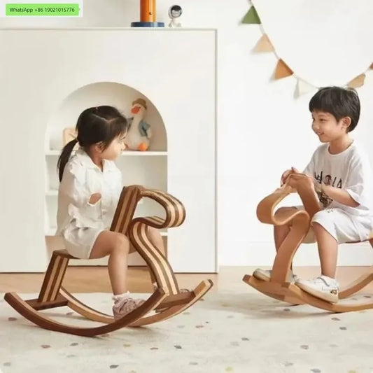 Solid wood color matching parent-child rocking horse chair Nordic light luxury toy birthday gift adults can sit