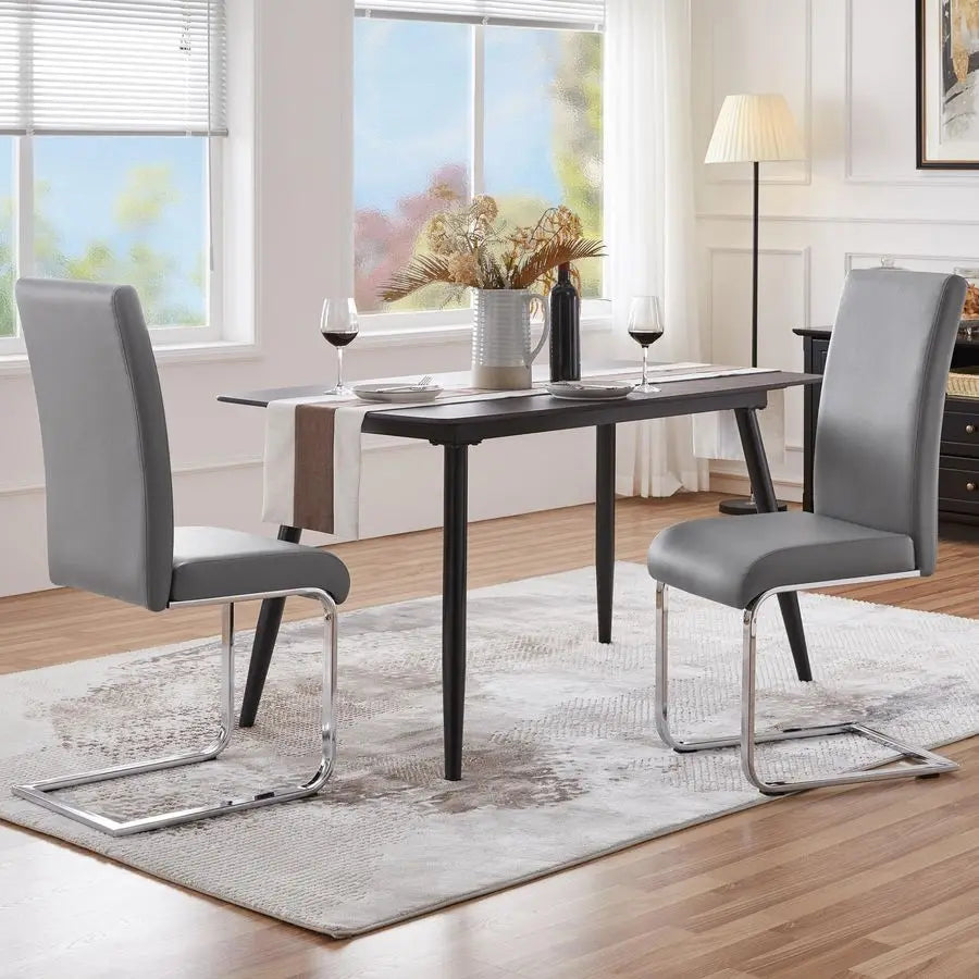 Dining Chairs Set of 2 Modern Faux Leather Upholstered Dining Room Chairs with High Back and Metal Chrome Legs for Kitchen Livin