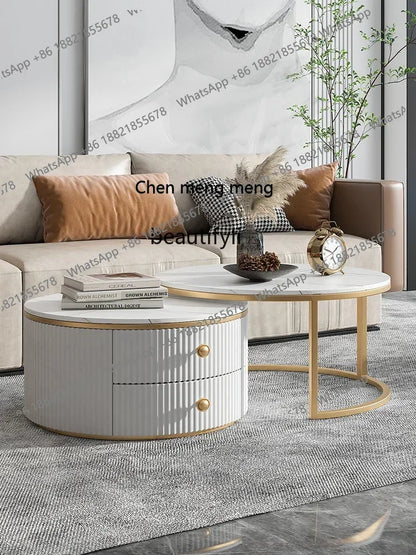 Rock slab coffee table round light luxury TV cabinet combination living room household marble size round
