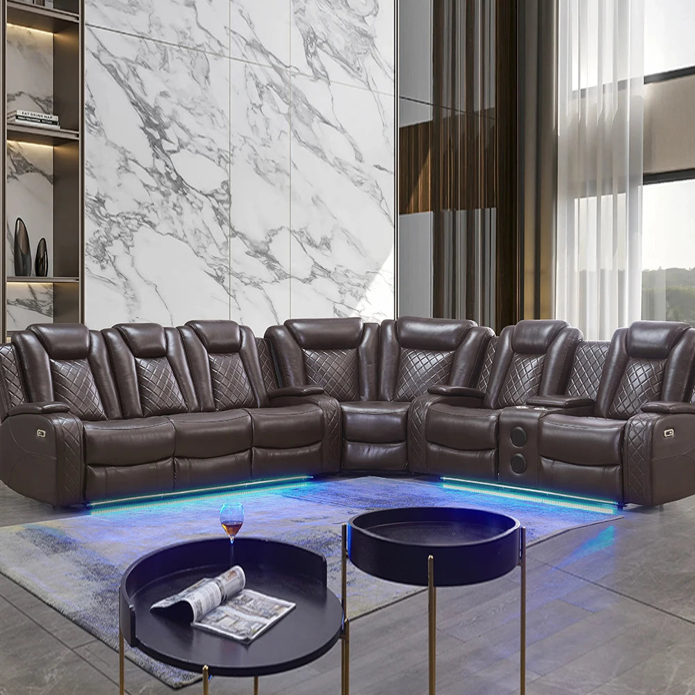 Power Reclining Sofa with Wireless Charging, LED, Speakers & Reading Light